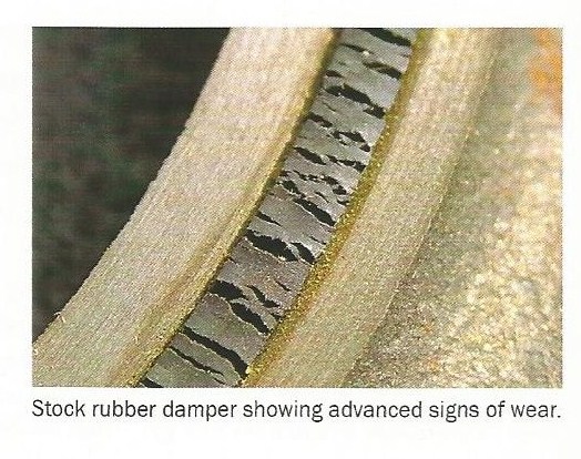 Here’s a stock rubber damper showing advanced signs of wear